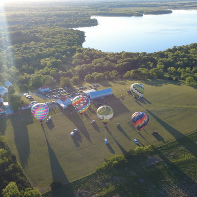 Aerial view of balloons at Arvonia Summer Kickoff event