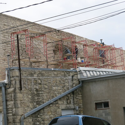 Stone work on the south wall, Paid by Match Day donations!