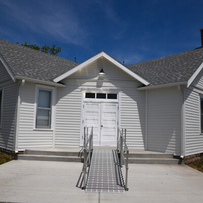 Township hall with new wheelchair accessibility ramp