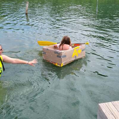 A camp favorite - cardboard boat races!