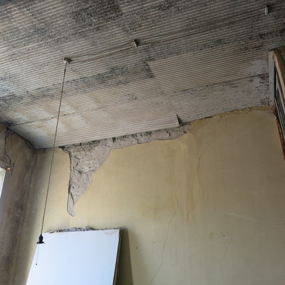 Not so glamorous. This room is not used because it needs desperate repairs.